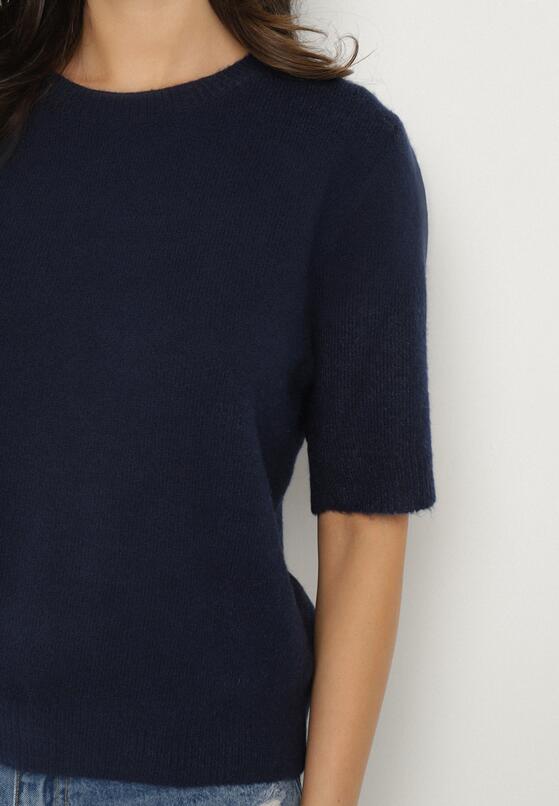 Granatowy Sweter z Wełną i Krótkim Rękawem Turosa 5