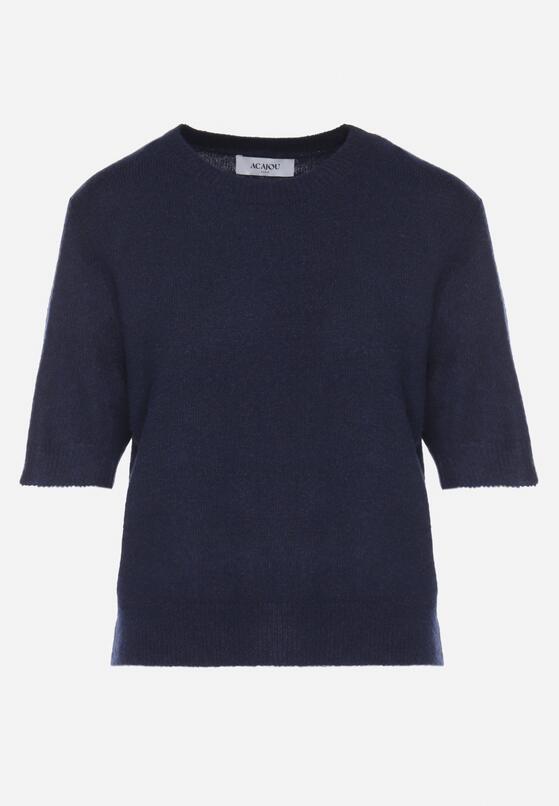 Granatowy Sweter z Wełną i Krótkim Rękawem Turosa 6
