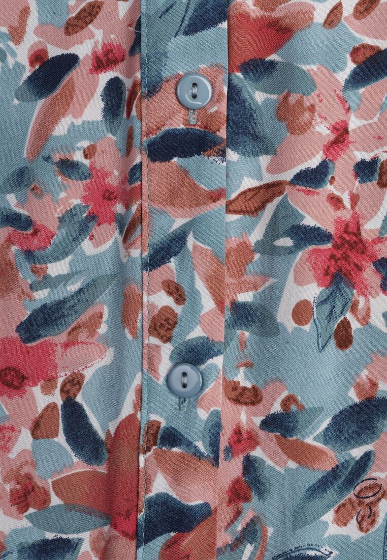 Różowo-Niebieska Sukienka z Górą Zapinaną na Guziki w Kwiaty Barbeira 8