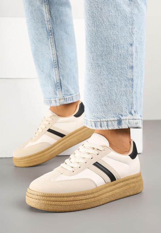 Beżowo-Czarne Sneakersy na Platformie w Stylu Kultowych Tenisówek Ozdobione Wzorem w Panterkę Gonoriel 1