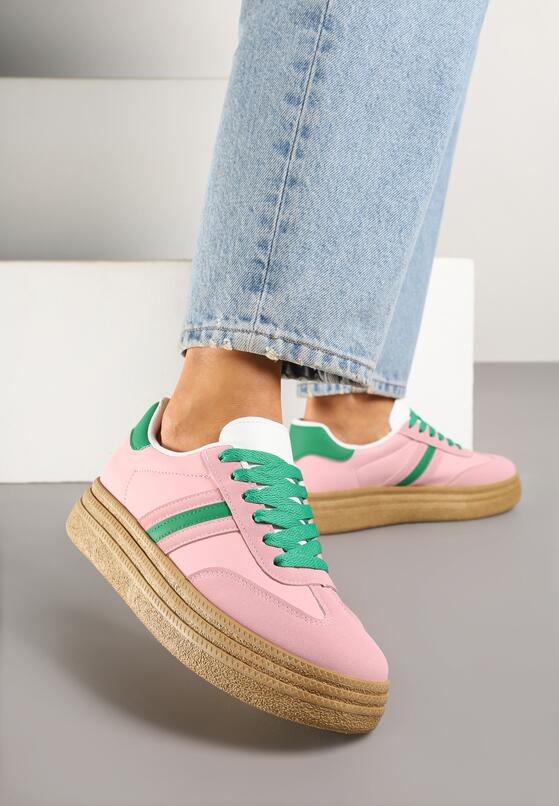 Różowe Sneakersy na Platformie w Stylu Kultowych Tenisówek Ozdobione Wzorem w Panterkę Gonoriel 2