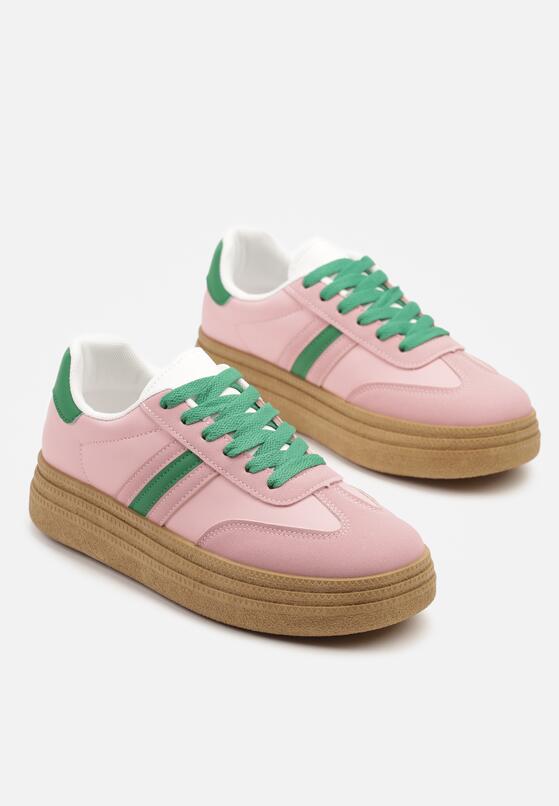 Różowe Sneakersy na Platformie w Stylu Kultowych Tenisówek Ozdobione Wzorem w Panterkę Gonoriel 5