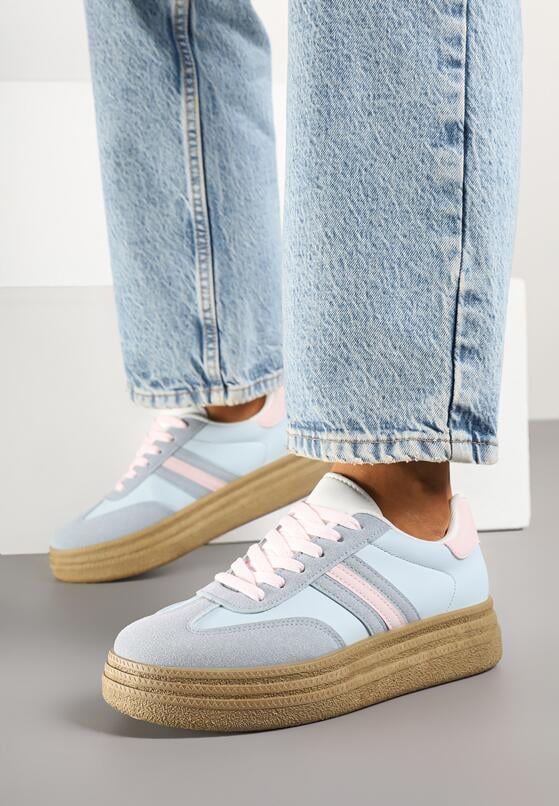 Niebieskie Sneakersy na Platformie w Stylu Kultowych Tenisówek Ozdobione Wzorem w Panterkę Gonoriel 2