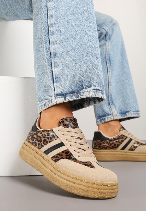 Panterkowe Sneakersy na Platformie w Stylu Kultowych Tenisówek Ozdobione Wzorem w Panterkę Gonoriel 2