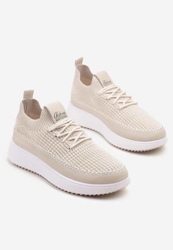 Beżowe Buty Sportowe Sneakersy z Elastycznym Cholewkami Liovanya