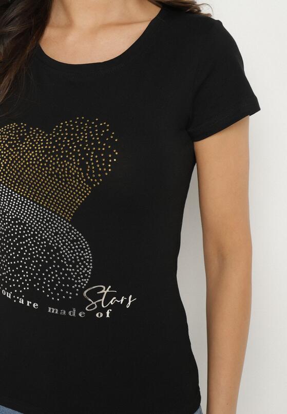 Czarny Bawełniany T-shirt Ozdobiony Cyrkoniami i Napisem Divera 5