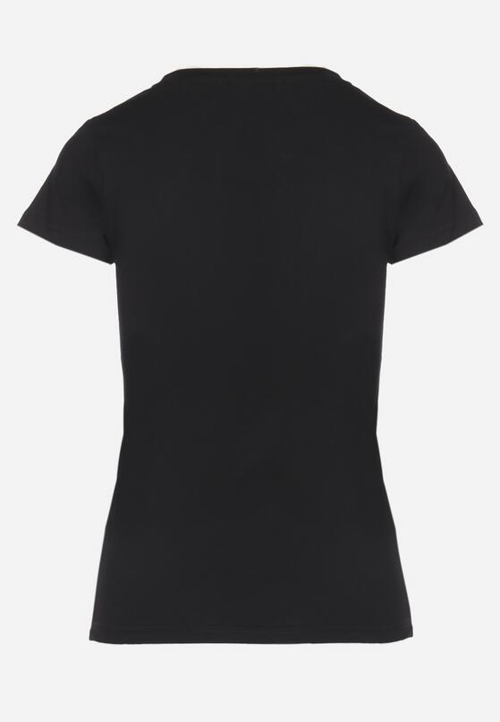 Czarny Bawełniany T-shirt Ozdobiony Cyrkoniami i Napisem Divera 7