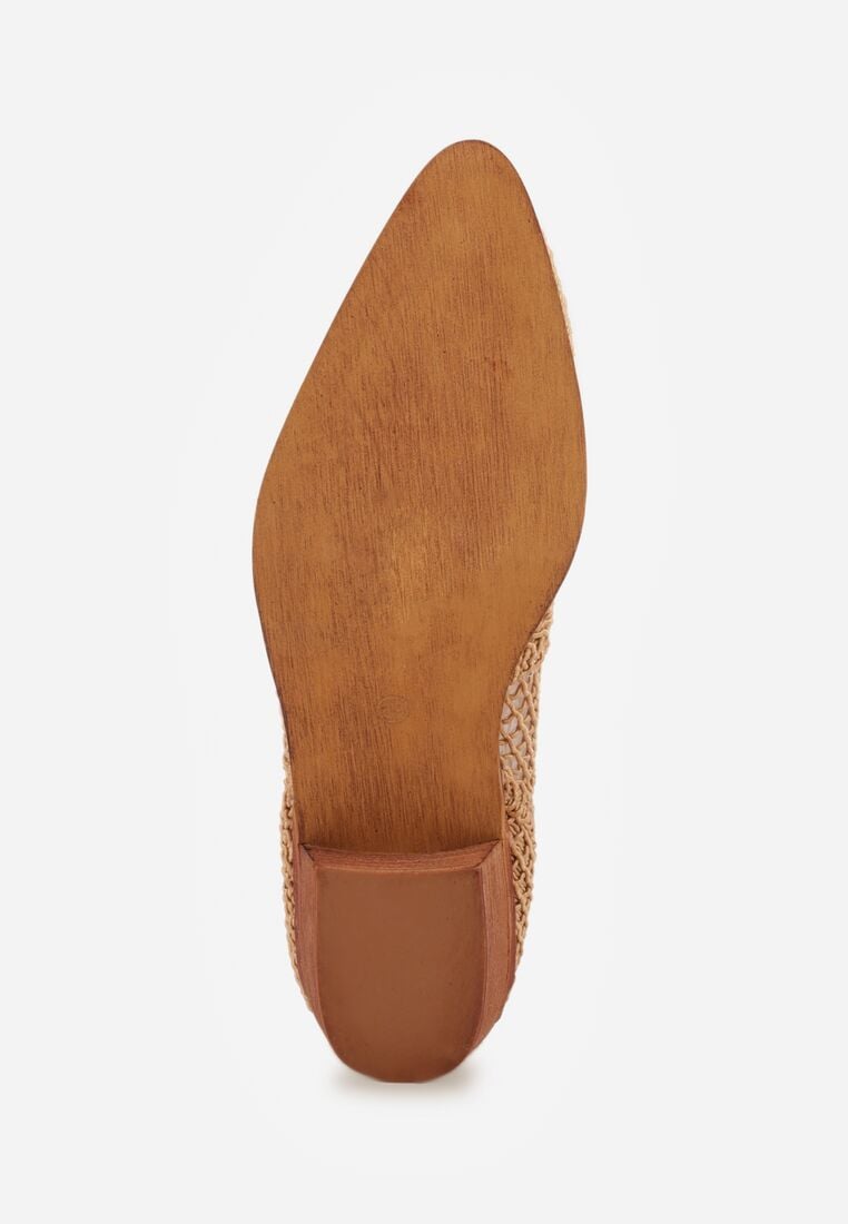 Ciemnobeżowe Ażurowe Botki w Stylu Kowbojek na Stożku ze Skórzaną Wkładką Xalozi 7