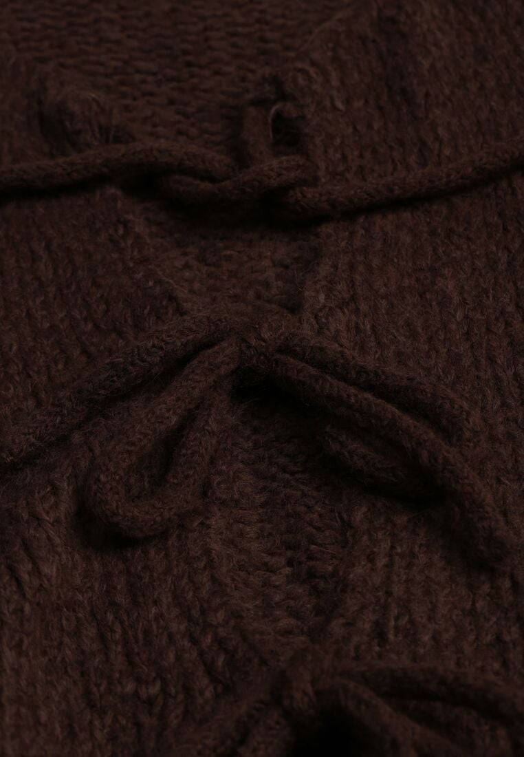 Brązowy Kardigan Oversize z Wełną Zdobiony Kokardkami Eleathalie 8