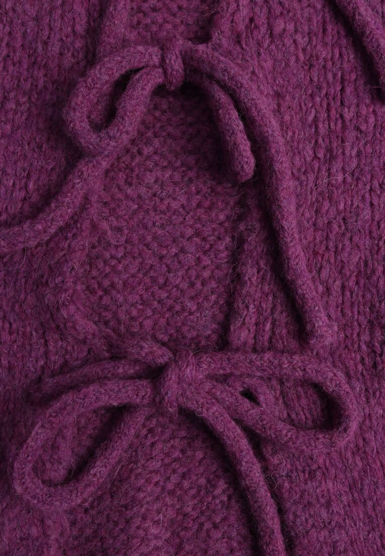 Fioletowy Kardigan Oversize z Wełną Zdobiony Kokardkami Eleathalie 8