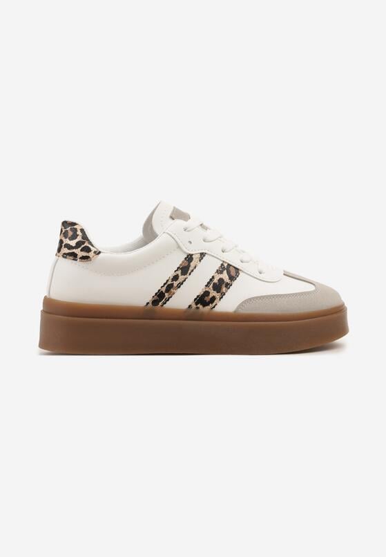 Białe Sneakersy Klasyczne Tenisówki Zdobione Wstawkami w Panterkę Nilenisse 4