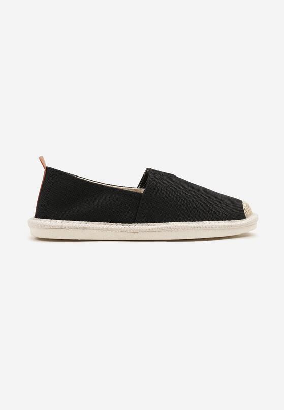 Czarne Trampki w Stylu Espadryli z Plecionym Zdobieniem i Elastyczną Wstawką Eveloiti 1