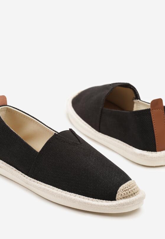 Czarne Trampki w Stylu Espadryli z Plecionym Zdobieniem i Elastyczną Wstawką Eveloiti 3
