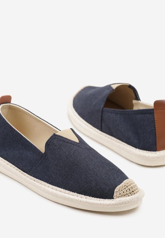 Granatowe Trampki w Stylu Espadryli z Plecionym Zdobieniem i Elastyczną Wstawką Eveloiti 3