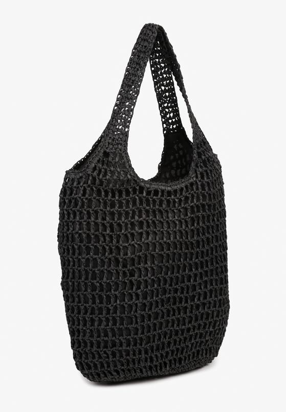 Czarna Torebka Shopper z Plecionką i Napisami Navessa 2