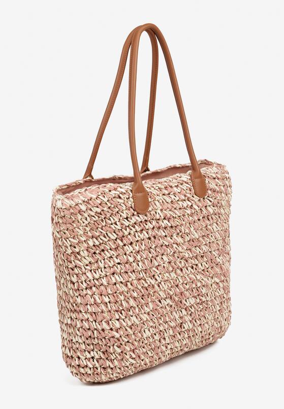 Różowa Plażowa Torebka z Papierowej Plecionki Shopper z Napisem Galenira 2