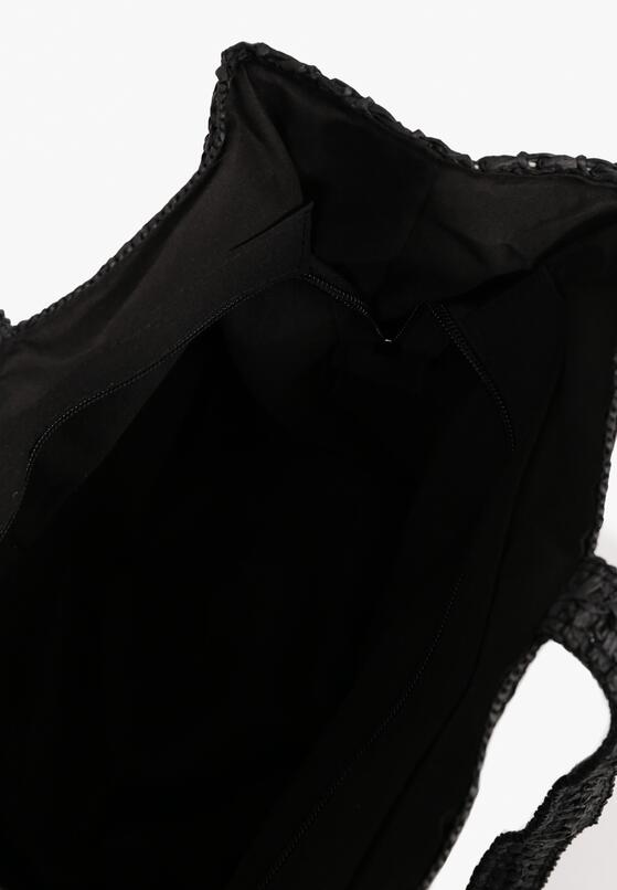 Czarna Torebka Shopper z Plecionką i Ozdobnym Napisem Nilaura 3