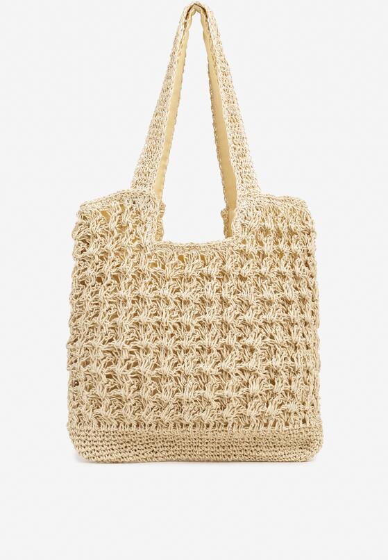 Beżowa Torebka Plażowa Typu Shopper w Stylu Boho Galira 1
