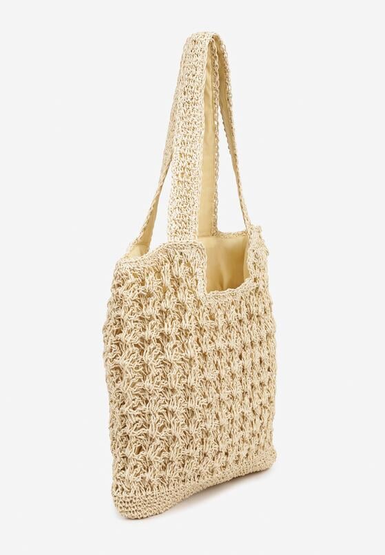 Beżowa Torebka Plażowa Typu Shopper w Stylu Boho Galira 2