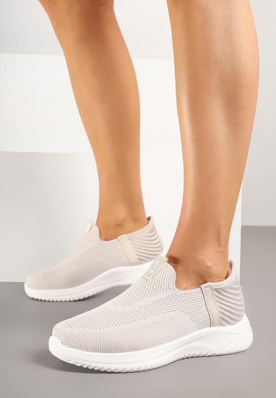 Beżowe Buty Sportowe Sneakersy z Miękką Cholewką pod Kostkę Weamara 1