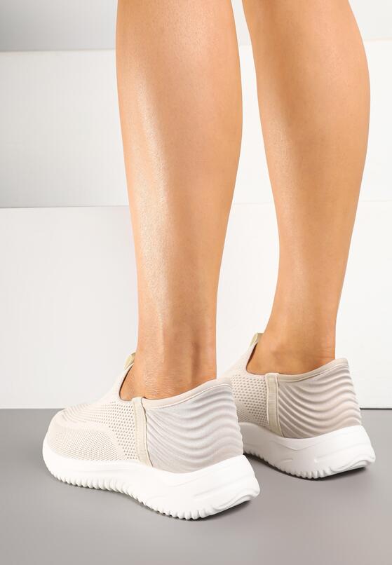 Beżowe Buty Sportowe Sneakersy z Miękką Cholewką pod Kostkę Weamara 3