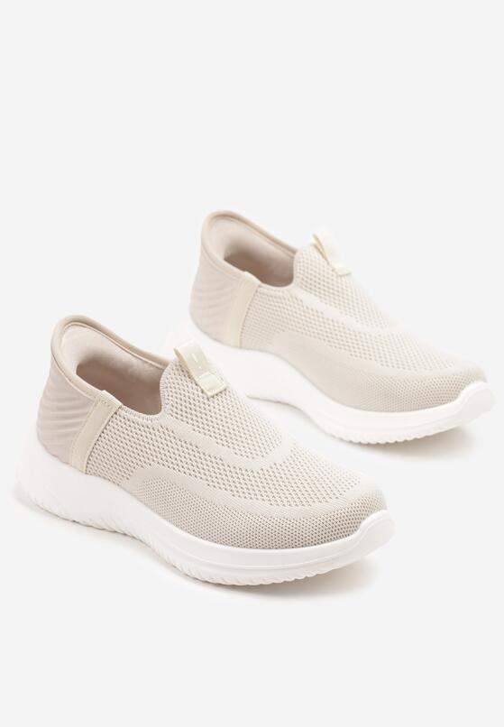 Beżowe Buty Sportowe Sneakersy z Miękką Cholewką pod Kostkę Weamara 5