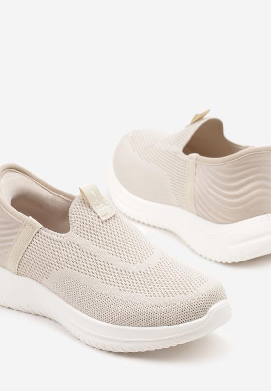 Beżowe Buty Sportowe Sneakersy z Miękką Cholewką pod Kostkę Weamara 6