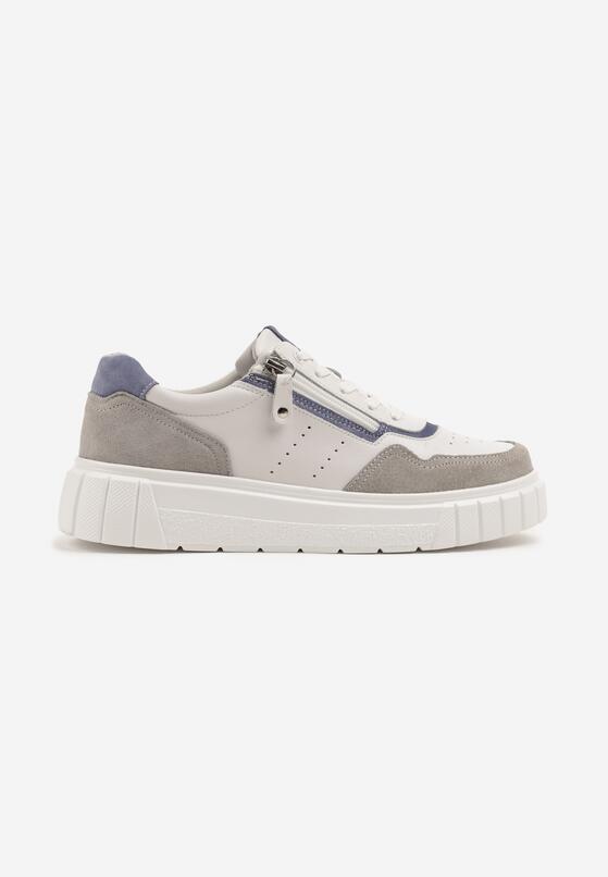 Białe Sneakersy Skórzane na Niskiej Platformie z Suwakiem Sorlane 4