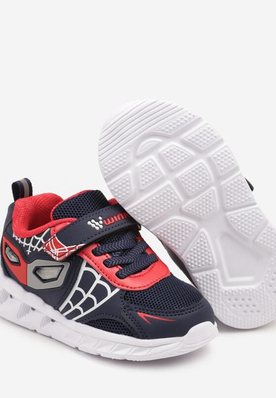 Granatowe Buty Sportowe ze Świecącą Podeszwą i Ozdobnym Nadrukiem Zapinane na Rzepy Wiorae 3
