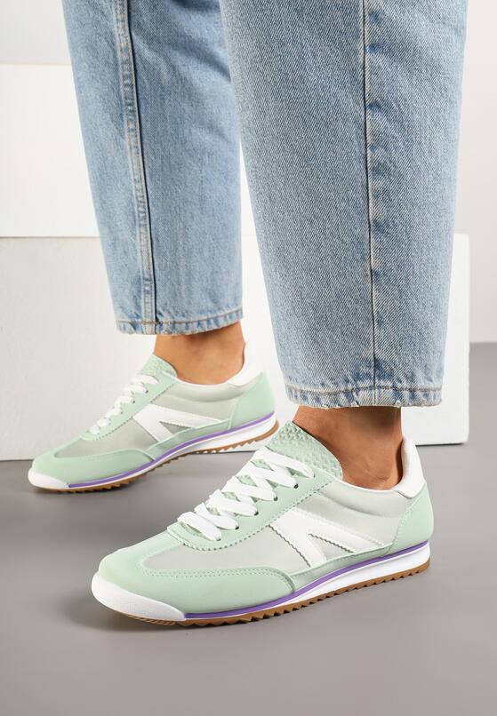 Jasnozielone Sneakersy z Geometrycznym Wzorem Clesanna 1