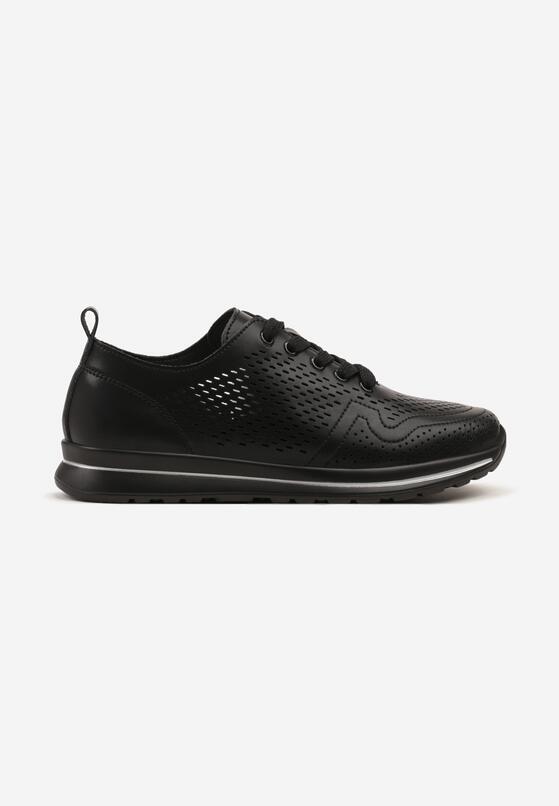 Czarne Skórzane Sneakersy Ozdobione Perforacją Odrelia 4