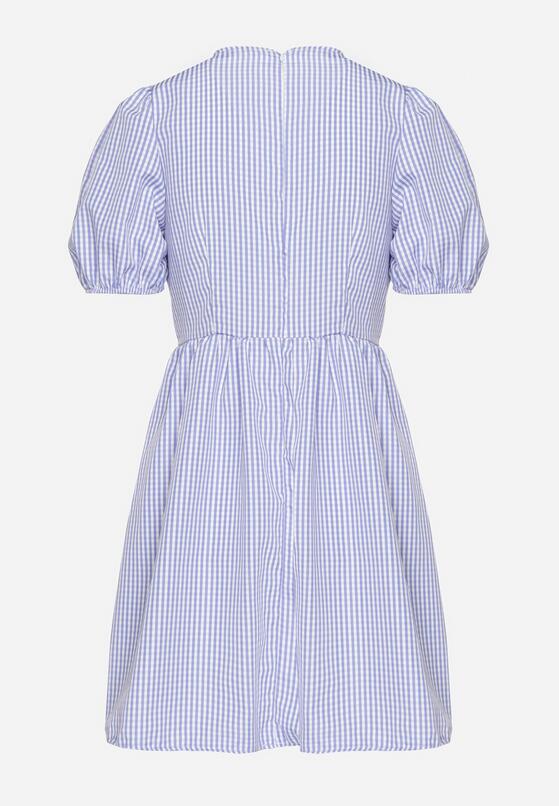 Jasnoniebieska Rozkloszowana Sukienka w Kratkę Vichy w Stylu Retro z Wiązaniem Telionea 7