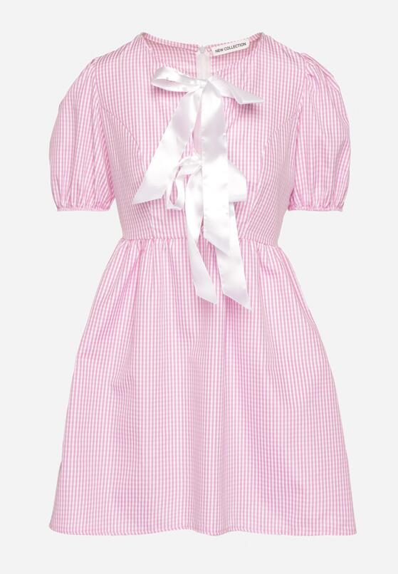 Różowa Rozkloszowana Sukienka w Kratkę Vichy w Stylu Retro z Wiązaniem Telionea 6