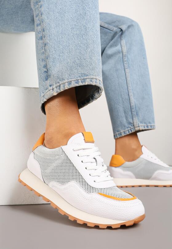 Białe Skórzane Sneakersy z Geometrycznym Wzorem Rivoiti 2