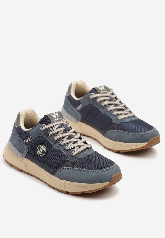 Granatowe Skórzane Buty Sportowe Sneakersy z Naszywkami Tellirisse 2