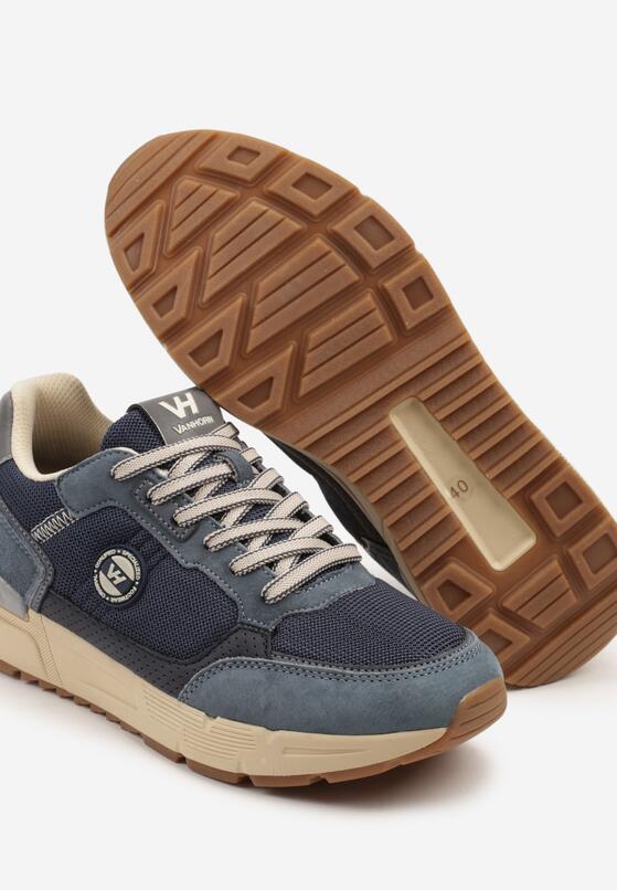 Granatowe Skórzane Buty Sportowe Sneakersy z Naszywkami Tellirisse 3