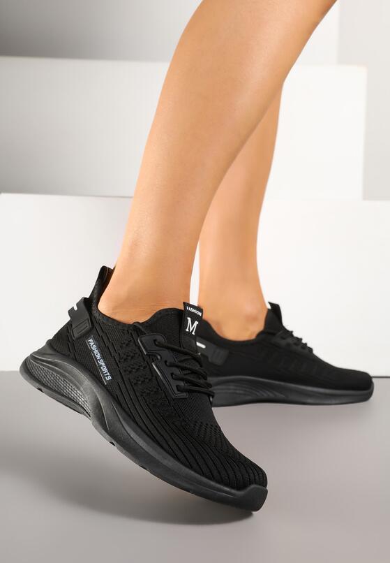 Czarne Buty Sportowe Sneakersy z Napisami i Tłoczeniem Odalira 2