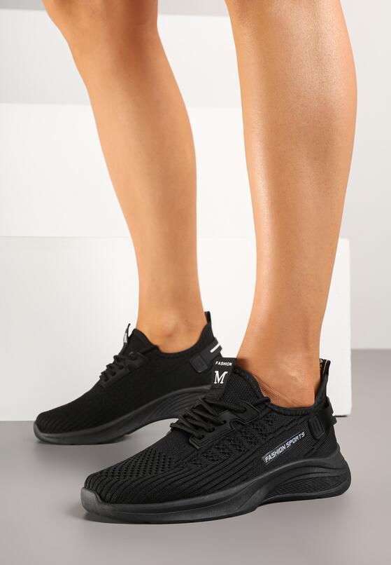 Czarne Buty Sportowe Sneakersy z Napisami i Tłoczeniem Odalira 1
