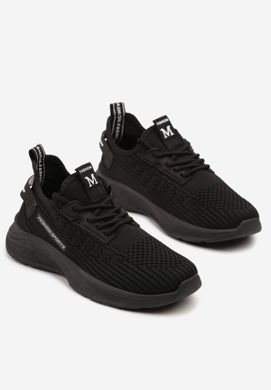 Czarne Buty Sportowe Sneakersy z Napisami i Tłoczeniem Odalira 5