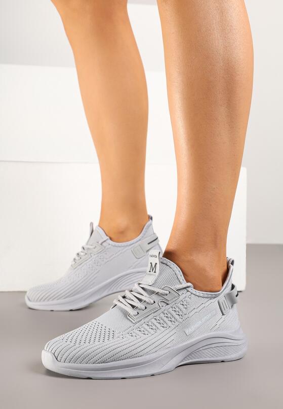 Szare Buty Sportowe Sneakersy z Napisami i Tłoczeniem Odalira 1