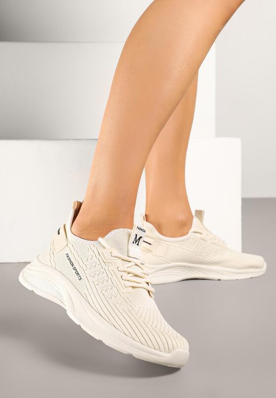 Beżowe Buty Sportowe Sneakersy z Napisami i Tłoczeniem Odalira 1