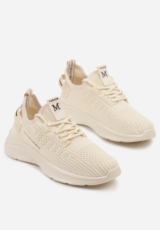 Beżowe Buty Sportowe Sneakersy z Napisami i Tłoczeniem Odalira 5