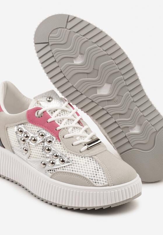 Szaro-Różowe Sneakersy z Nitami i Gwiazdą Viroti 6