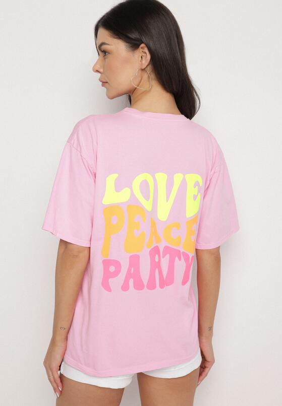 Różowy Bawełniany T-shirt Ozdobiony Nadrukiem Odalva 3