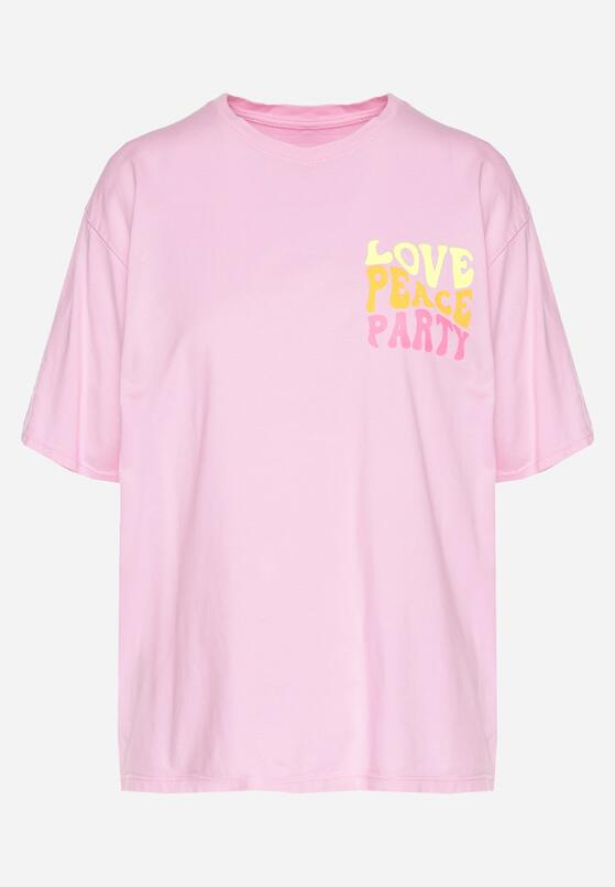 Różowy Bawełniany T-shirt Ozdobiony Nadrukiem Odalva 6