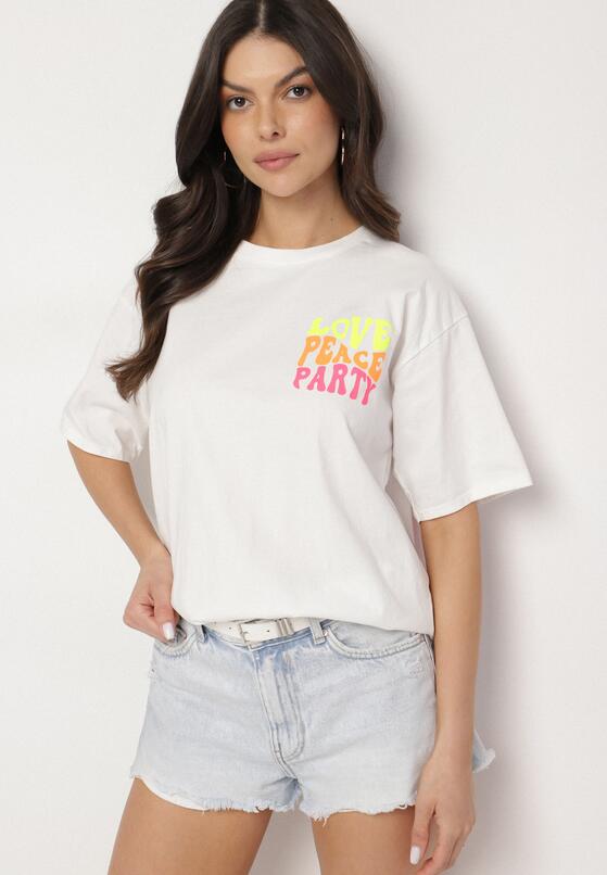 Biały Bawełniany T-shirt Ozdobiony Nadrukiem Odalva 2