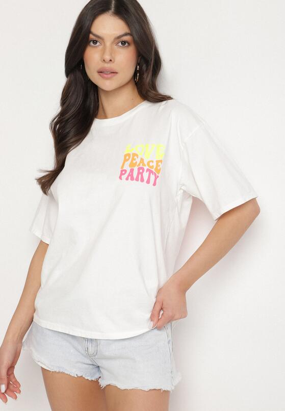Biały Bawełniany T-shirt Ozdobiony Nadrukiem Odalva 4