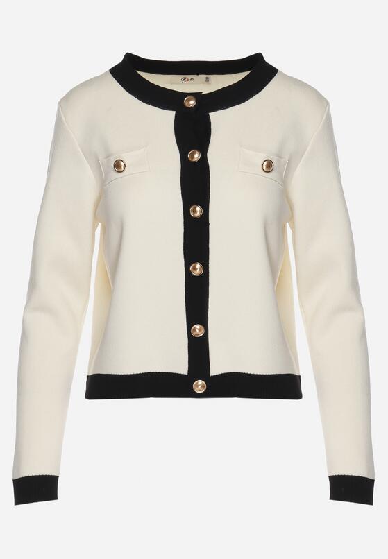 Beżowy Sweter Kardigan z Wiskozą w Stylu Retro z Ozdobnymi Guzikami Terolea 6