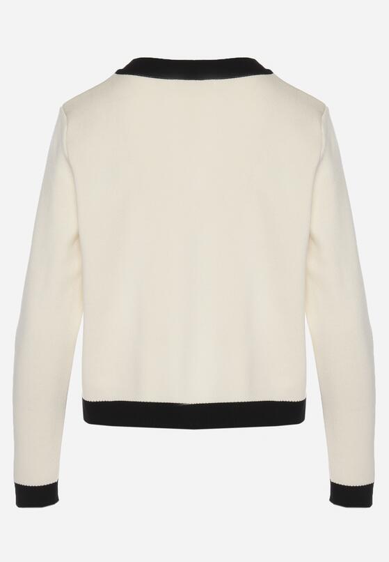 Beżowy Sweter Kardigan z Wiskozą w Stylu Retro z Ozdobnymi Guzikami Terolea 7