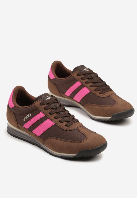 Brązowe Sneakersy z Ozdobnymi Paskami na Nieregularnej Podeszwie Kolarina 5
